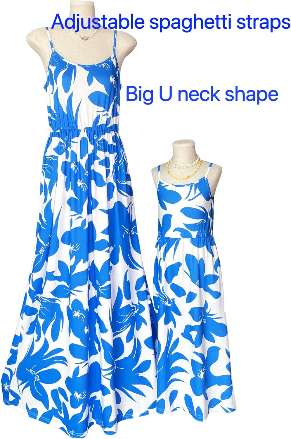 Mommy and Me Matching Dresses Summer Spaghetti Strap Floral Beach Mother Daughter Maxi Dresses with Pockets - Image 3