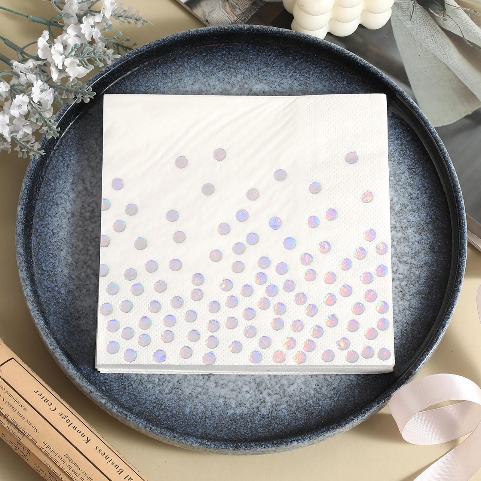 Serviette Papier Anniversaire Cercle Bleu Blanc Serviette Anniversaire en Papier Anniversaire Serviettes Papier Jetables de Table Cocktail Mariage Décoration pour Partys 30 Paquet(33x33cm)