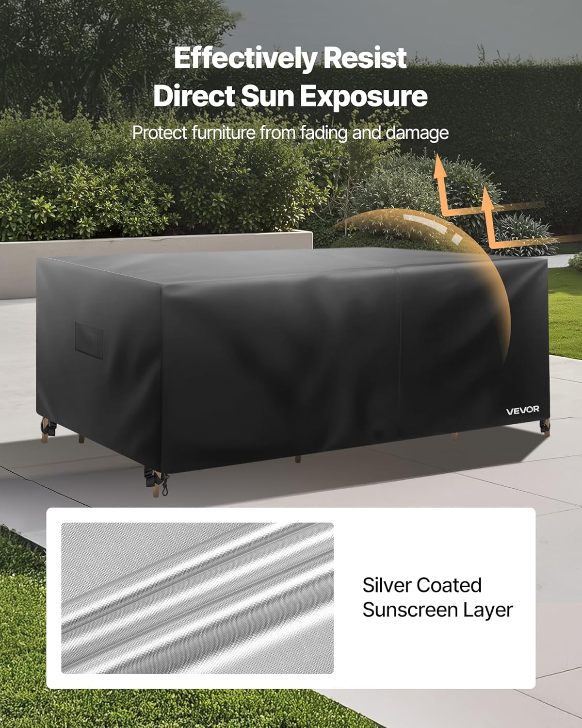 VEVOR Patio Furniture Cover, 420D Heavy Duty Waterproof Outdoor Dining Table and Chairs Cover, Large Rectangular Patio Table Covers with Air Vent for All Weather, 110L x 84W x 28H inch, Black