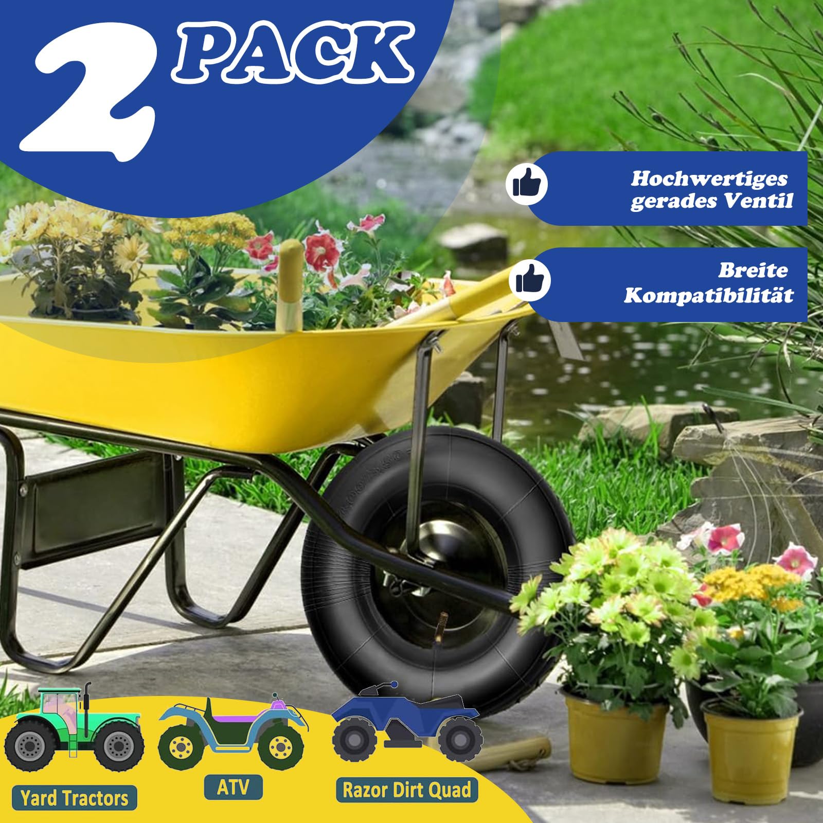 2 sztuki dętka do opon, dętka do koła taczki, kosiarki, koła wózka transportowego (13 x 5,00-6")