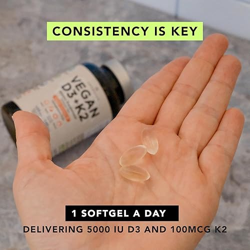 Miniatura 6 de Vegano prémium D3 K2. Vitamina D3 5000 iu de algas. All-Trans MK-7 K2. 120 cápsulas blandas. A base de plantas y sin carragenina. Mezcla de aceite