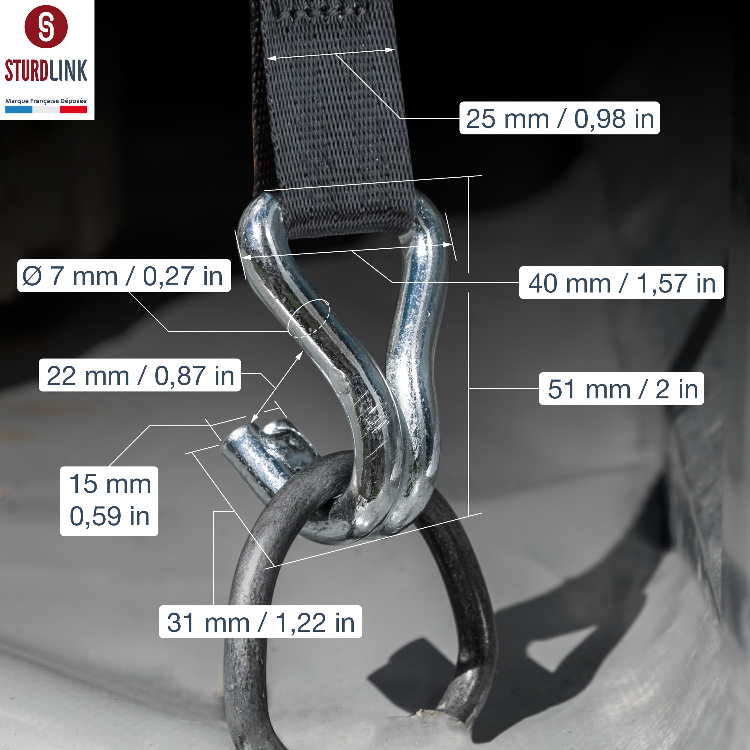 Cinchas de Amarre Carraca Autoenrollables 25mm 3m 300daN/600daN Ganchos Eslingas Trinquete Automatico x4 EN12195-2 Sturdlink®