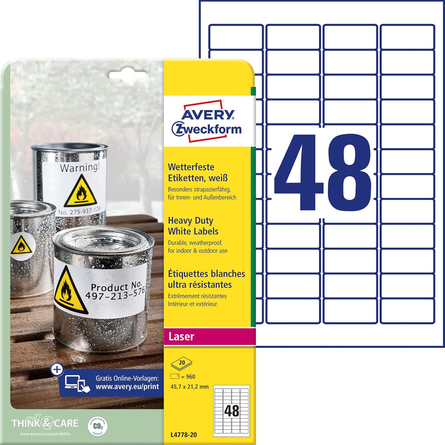 Avery White Heavy Duty Laser Labels printer labels (White, Self