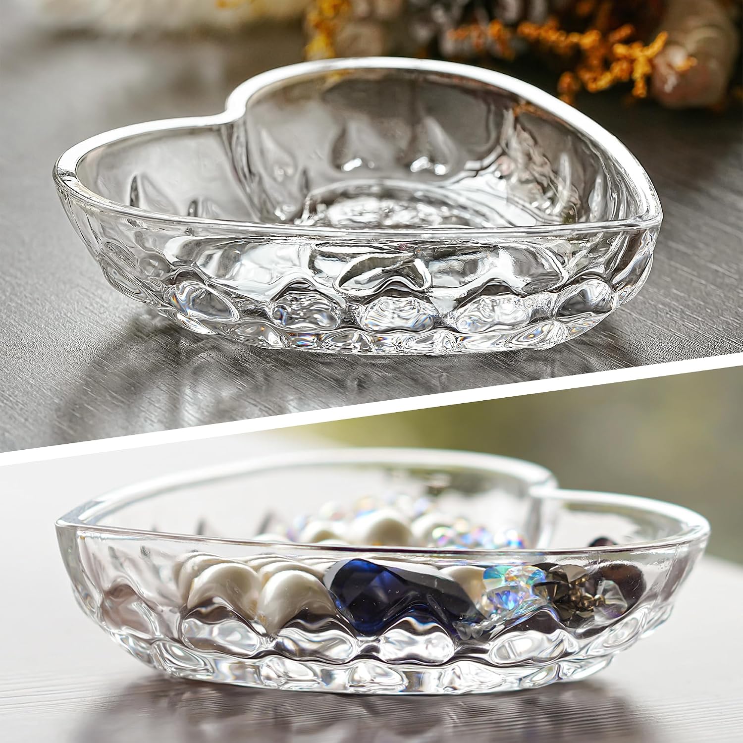 H&D HYALINE & DORA 5.1'' Crystal Jewelry Tray for Women, Heart Shaped Jewelry Plate Ring Dish, Clear Trinket Dish for Jewelry, Ring Dish for Birthday Friends Daily Family