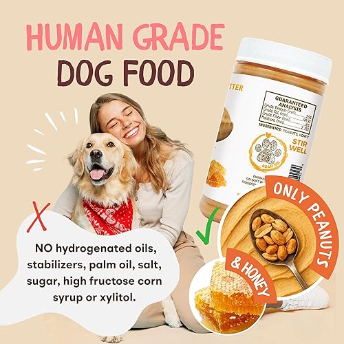 Miniatura 2 de Mantequilla de maní natural de grado humano para perros, 2 ingredientes (cacahuetes y miel), perfecta para bolsas de píldoras, tapete para lamer,