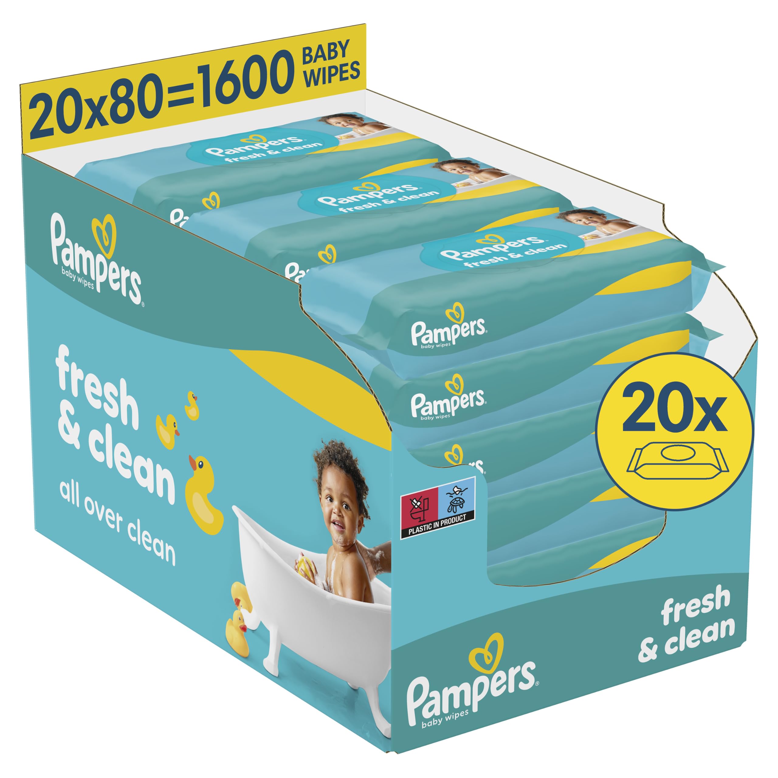 Pampers Fresh Clean Feuchttücher, 1600 Baby Feuchttücher