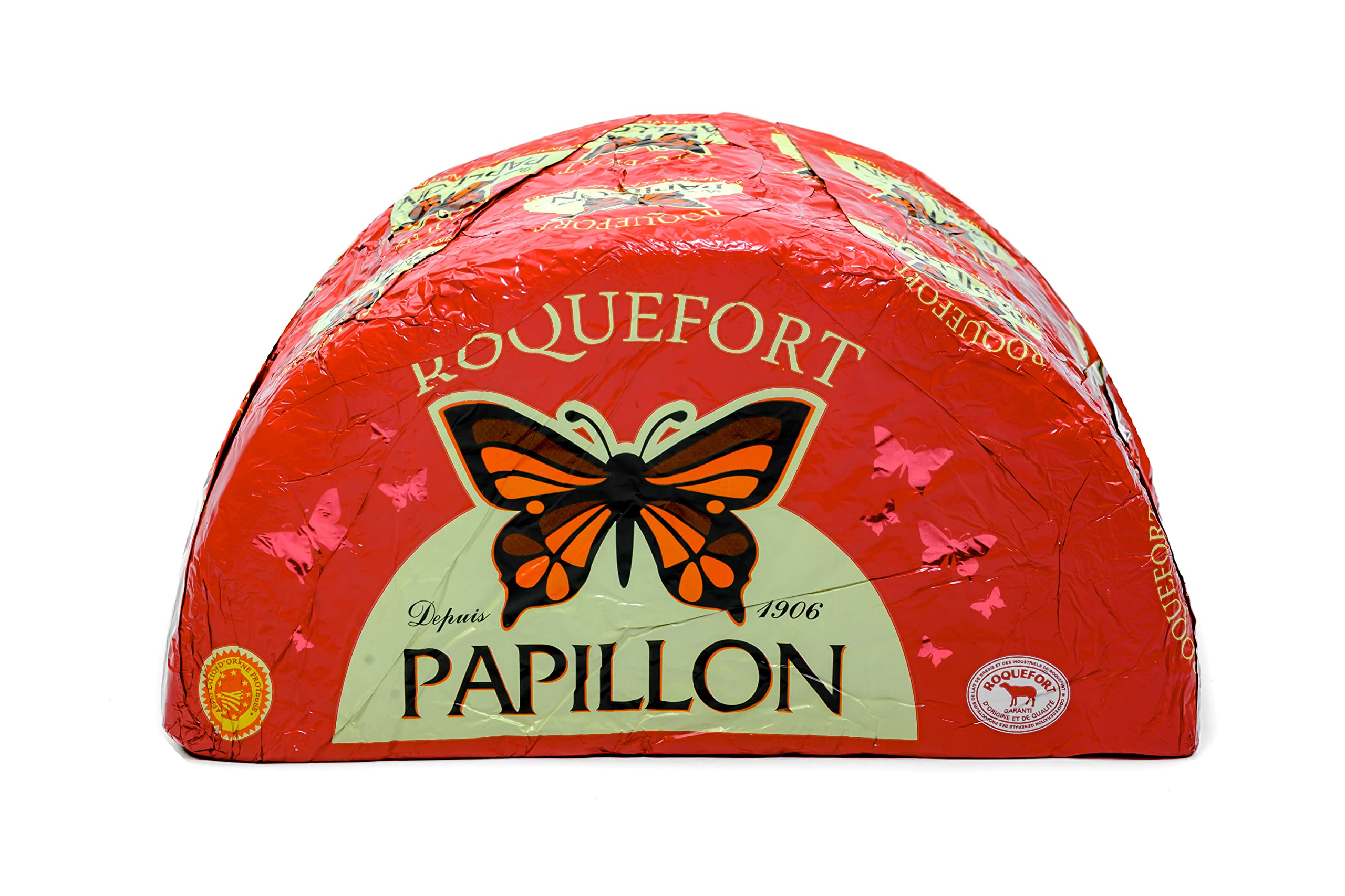 Roquefort Papillon Edelschmimmelkäse AOP - 1x 1,25KG - französischer Blauschimmelkäse 150 Tage gereifter Schafs-Käse, exquisiter Käse würzig-kräftig im Geschmack mit cremiger Textur
