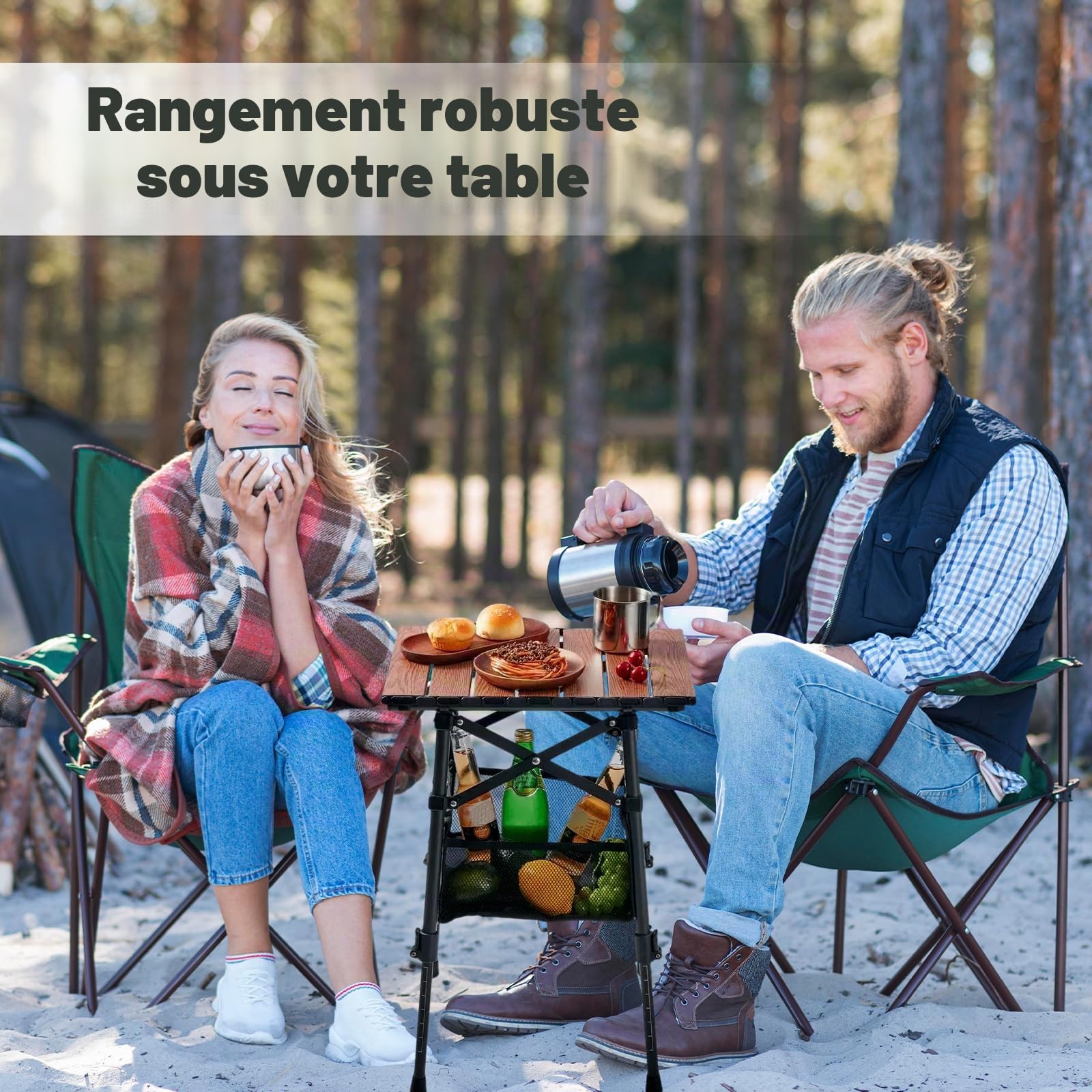 Odoland Table de Camping Pliante Réglable en Hauteur avec Sac de Rangement sous la Table pour 1 à 2 Personnes, Légère pour Plage, Camping, Pique-Nique, Jardin, Pêche