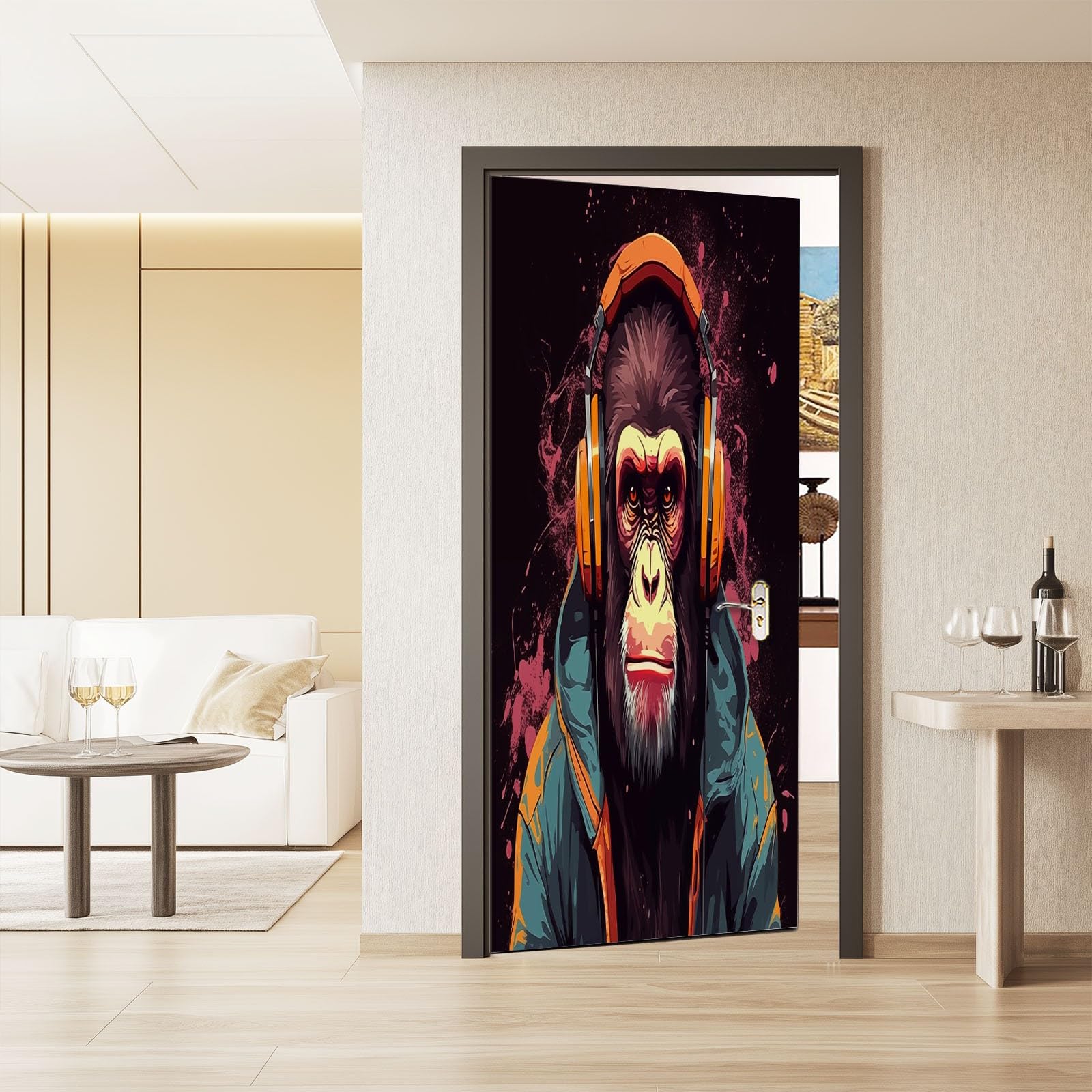 Tapeta na drzwi 3D, samoprzylepna, brudne słuchawki, plakat na drzwi, naklejka na drzwi, street art, wodoszczelna, zdejmowana folia na drzwi, fototapeta, salon, sypialnia, łazienka, 95 x 200 cm