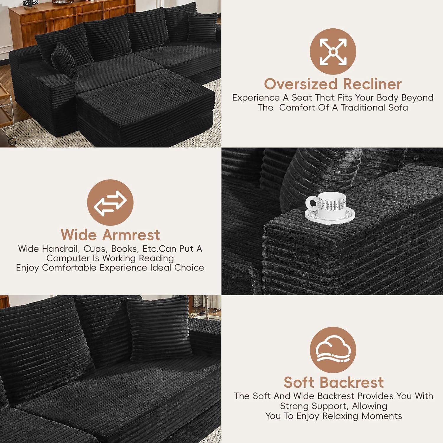 106" Modular Cloud Sofa - Boneless Couch Convertible Sectional with High Density Foam, 4-in-1 Sofa Bed/Tatami/L-Shape Couch, No Assembly Required