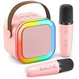 Karaoke Machine for Kids Adults, Portable Bluetooth Mini Karaoke Microphone Singing Speaker with 2 Mic and Light,Toys for All Smartphones,Birthday, Family,Home Party (Pink)