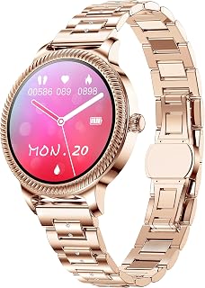 Relógio inteligente para mulheres, monitor de atividades físicas, monitor de frequência cardíaca, relógio com tela sensível ao toque, pedômetro, pulseira inteligente, lembrete de chamadas, à prova d'água, para telefones Android, iPhone compatível, Dourado, Tide