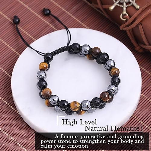 Miniatura 7 de Triple Protection Bracelet, Handmade Bracelets for Men Women, Bead Bracelets Tiger Eye Black Obsidian Hematite, Protection Bracelet 8mm Natural