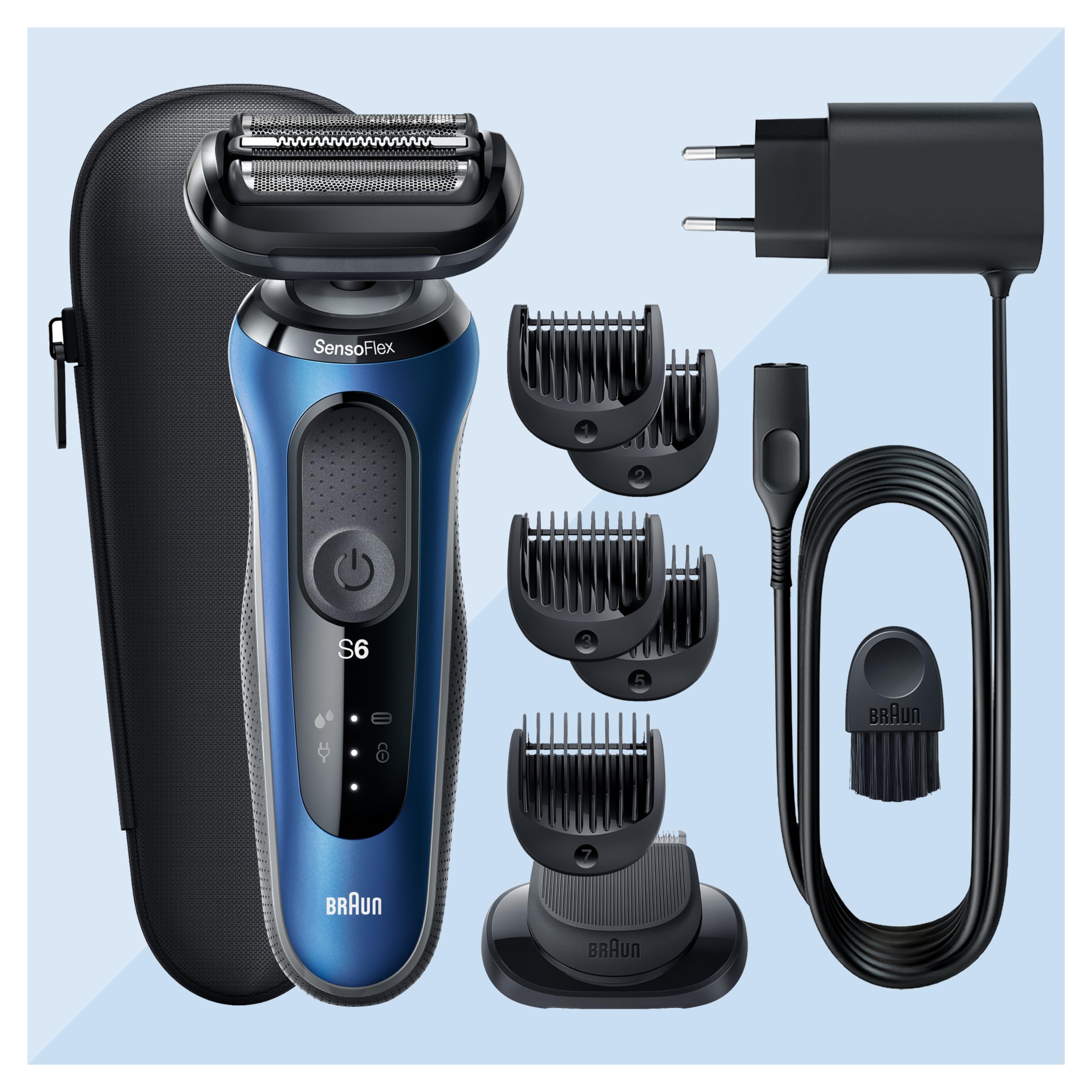 Braun Series 6 Elektrorasierer mit EasyClick Barttrimmer Aufsatz, SensoFlex Rasierer Herren Elektrisch, Wet & Dry, Geschenk Mann, Made in Germany, 61-B1500s, blau