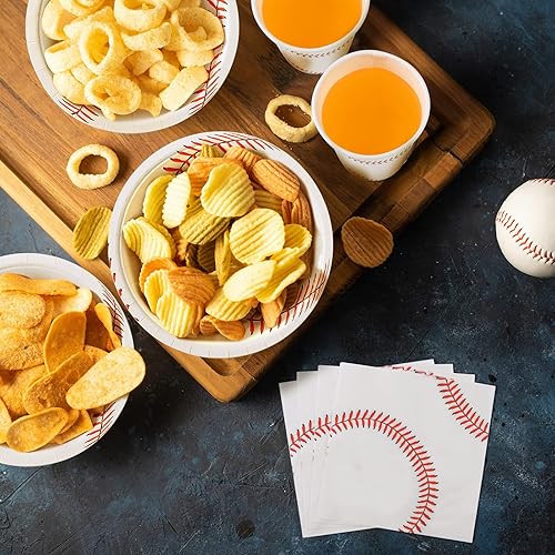 Miniatura 5 de ADXCO Juego de vajilla de 120 piezas para fiesta de béisbol, platos de papel desechables, servilletas, tazas de 7 pulgadas y 9 pulgadas,