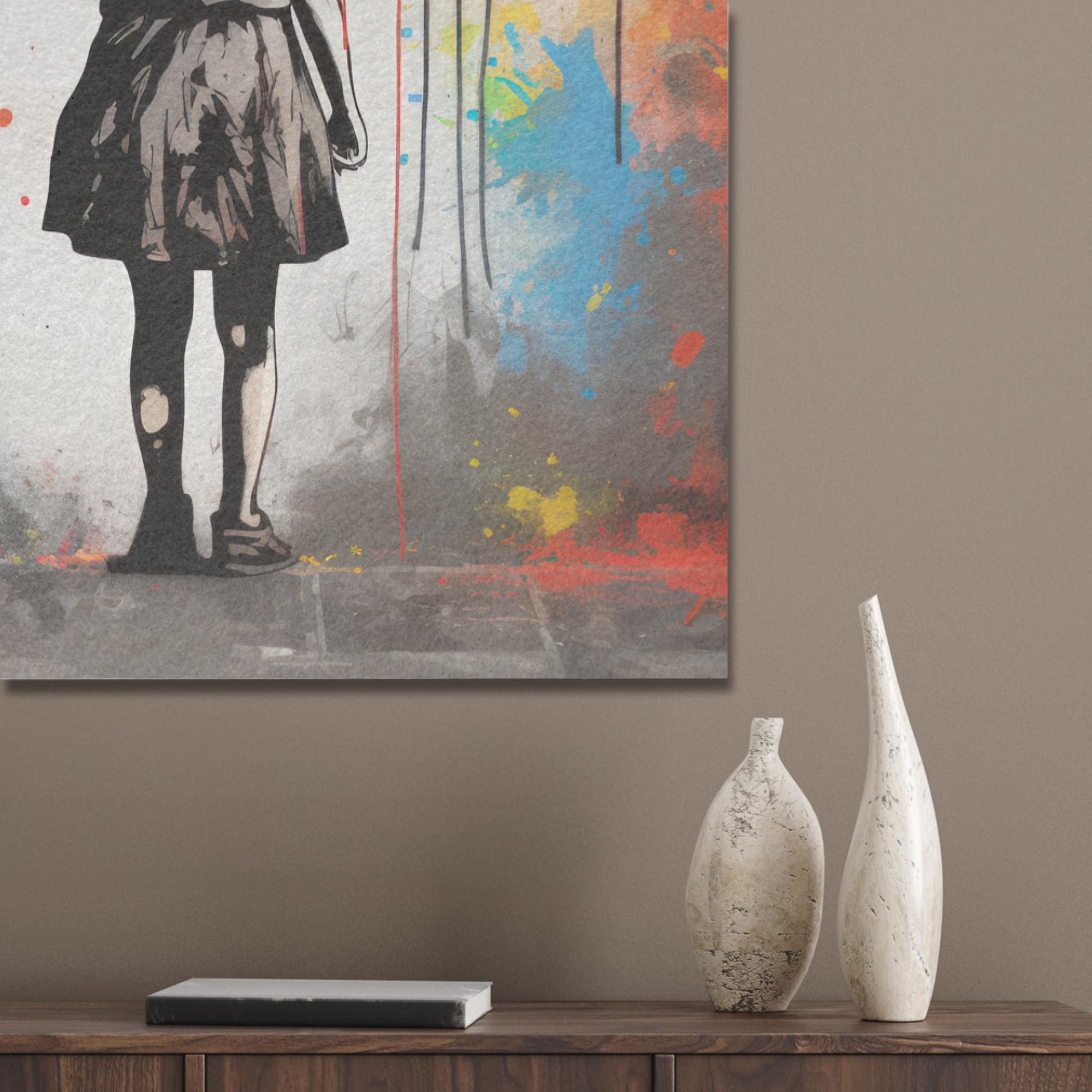 MuchoWow© Décoration en Feutre Murale Design 60x90 cm Élément Déco Chambre Salon Maison Cuisine Moderne Fille - Art - Parapluie - Graffiti - Couleurs - Mur