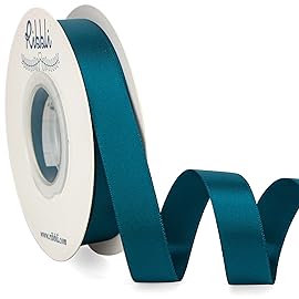 Ribbli Teal Satin Ribbon 5/8 inch x Continuous 25 Yards,Double Faced Satin Use for Craft, Gift Wrapping, Christmas Ornaments, Hair Bows, Bouquet Bows