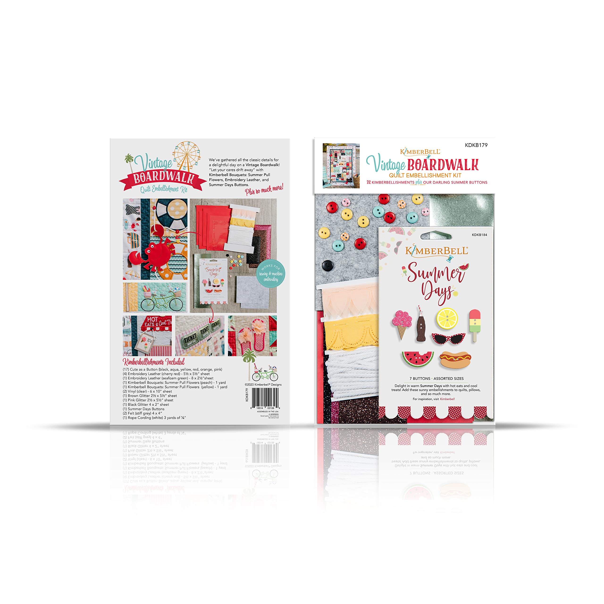 Amazon.com: Kimberbell Embellishment Kit Vintage Boardwalk(32 Pcs):  Includes Summer Days KDKB184 Buttons, Embroidery Leather, Ribbon, Vinyl,  Pair with Machine Embroidery & Sewing Designs KD807 & KD724