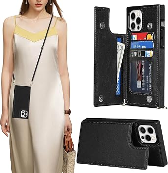 CCSmall for iPhone 13 Mini Wallet Case Crossbody Card Holder XKSK Black