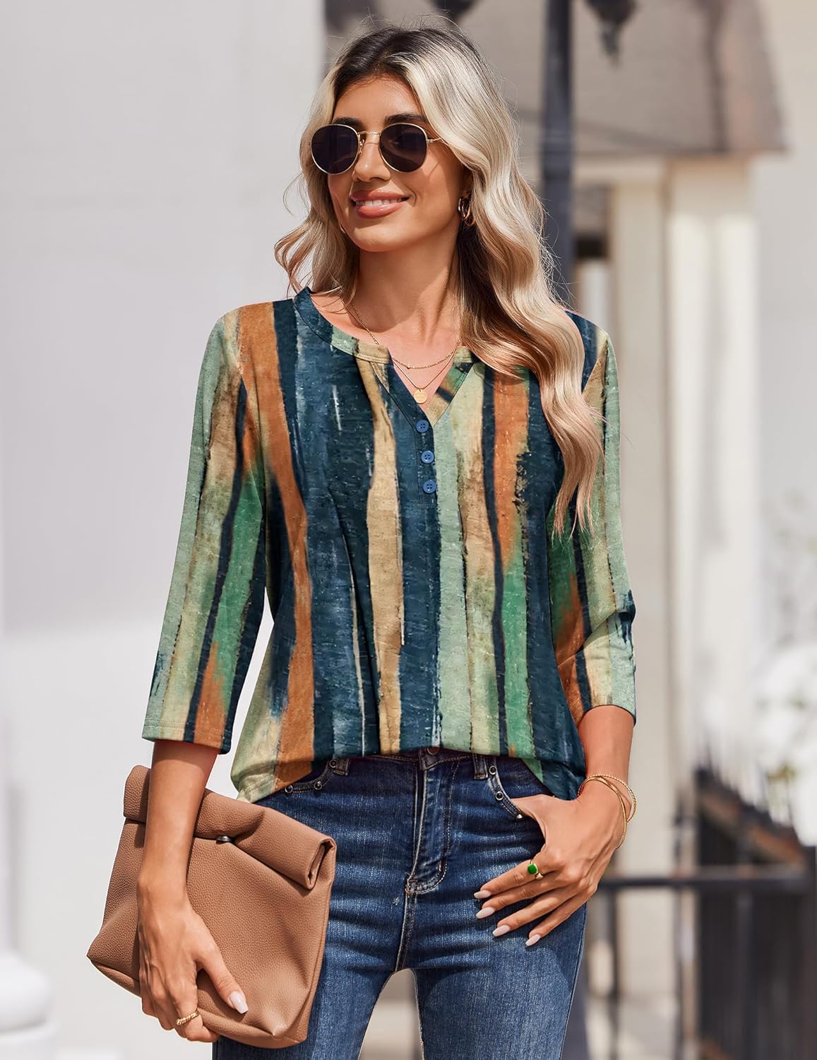 Zeagoo 3/4 Length Sleeve Womens Tops Casual Dressy Summer Blouses Buisness Work Spring Tee Shirts - Image 2