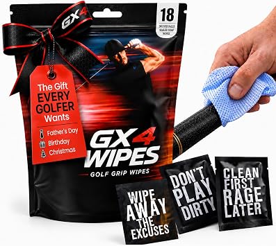 GX4 Golf Grip Wipes, Restore Tackiness, Portable Pack | Removes Sweat Dirt & Oils, Club Face & Glove Safe, Golf Grip Cleaner & Restorer, Range & Tournament Ready, White & Blue Pack