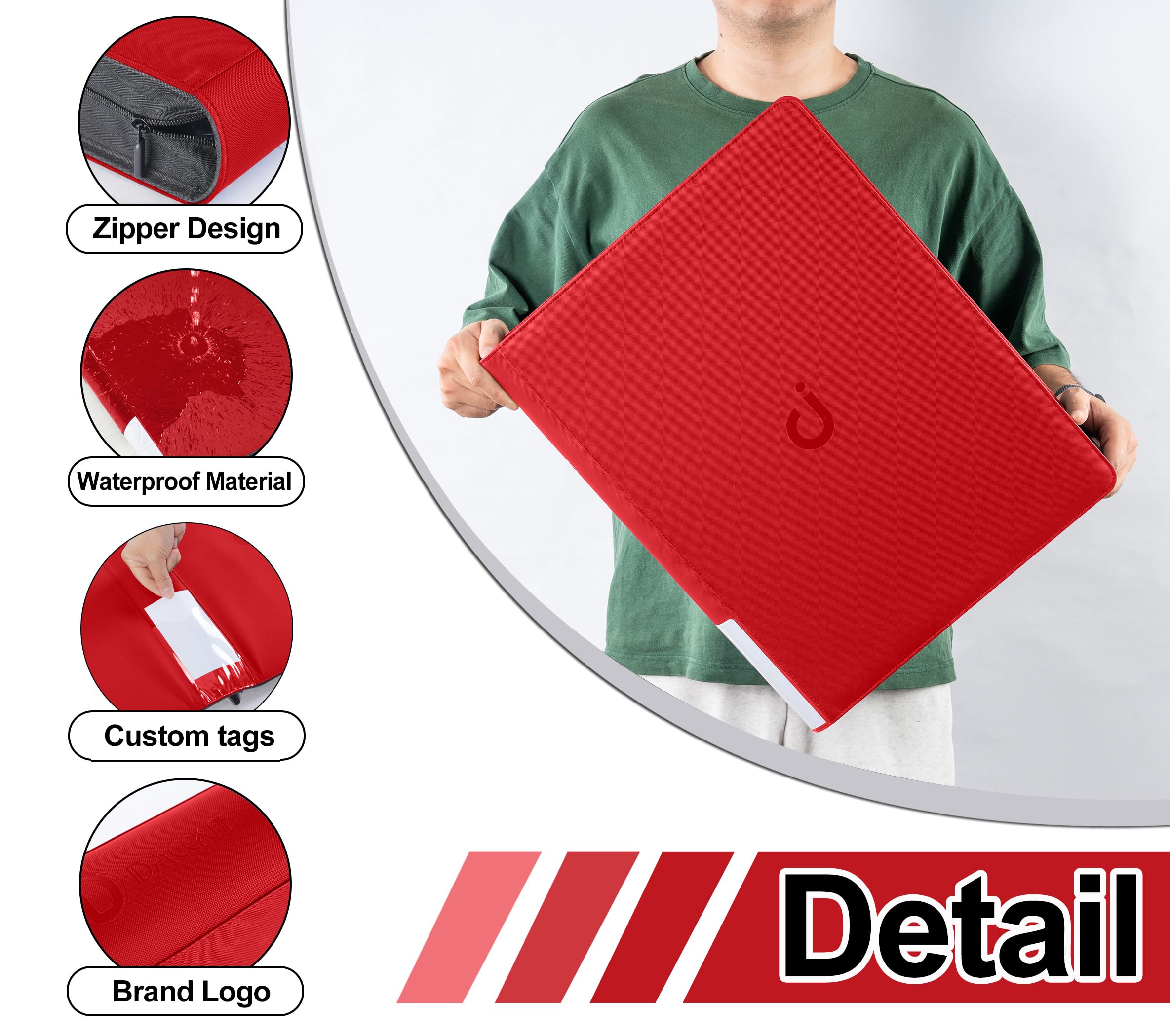 Carpeta de tarjetas premium de 16 bolsillos, se adapta a 1600 tarjetas, álbum de tarjetas sin anillo de 4 x 4 con fundas para tarjetas coleccionables y tarjetas deportivas (modelo C, rojo clásico)