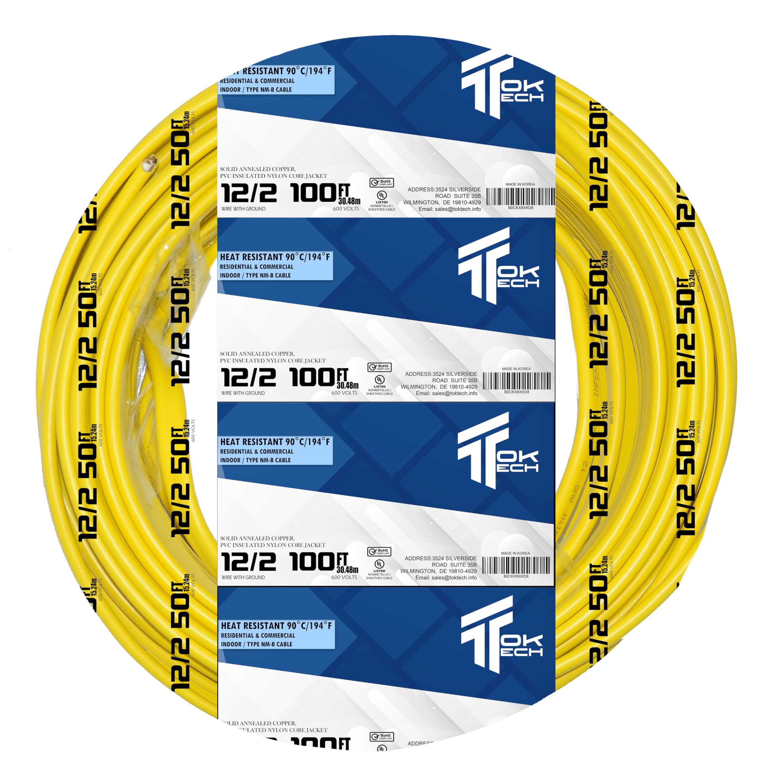 12Gauge 2Conductor Residential/Commercial House Wiring NM-B Jacket Indoor Cable,12/2AWG Electrical Low Voltage Circuit Annealed Solid Copper Cord (100ft)