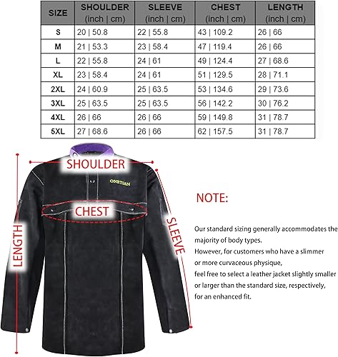 Miniatura 5 de ONETIAN Chaqueta de soldadura de cuero, abrigo de manga de capa premium con botones mejorados, equipo de protección resistente en color negro