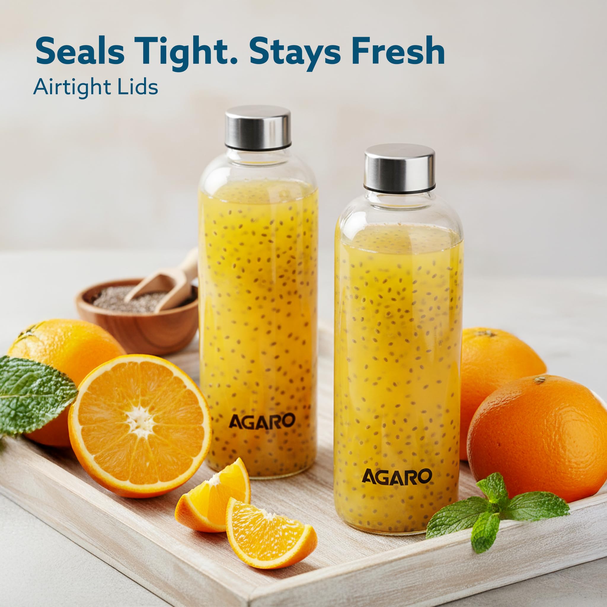 AGARO Elite Borosilicate Glass Water Bottles, Pack of 3, 1000ml Capacity Each, Microwave & Freezer Safe, Leak Proof & Airtight Lid, Scratch Resistant, Transparent. — Amazon image 7
