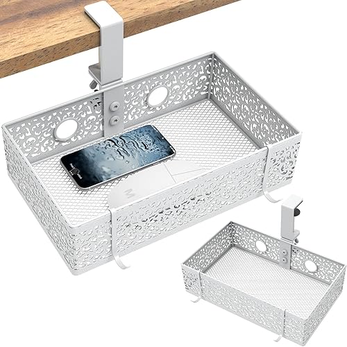 Paquete de 2 cestas de almacenamiento para debajo del escritorio, giratorio de 360, organizador de escritorio oculto duradero para escritorio de