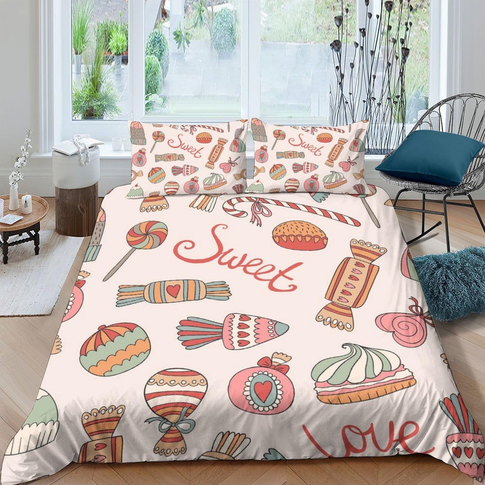 Ctjqhvkz Style-4 3D Printed Candy Illustration Fitted Sheet Microfiber Soft Sweets Art Bed Cover For Bedroom Guestroom Decor Single（135X200cm）