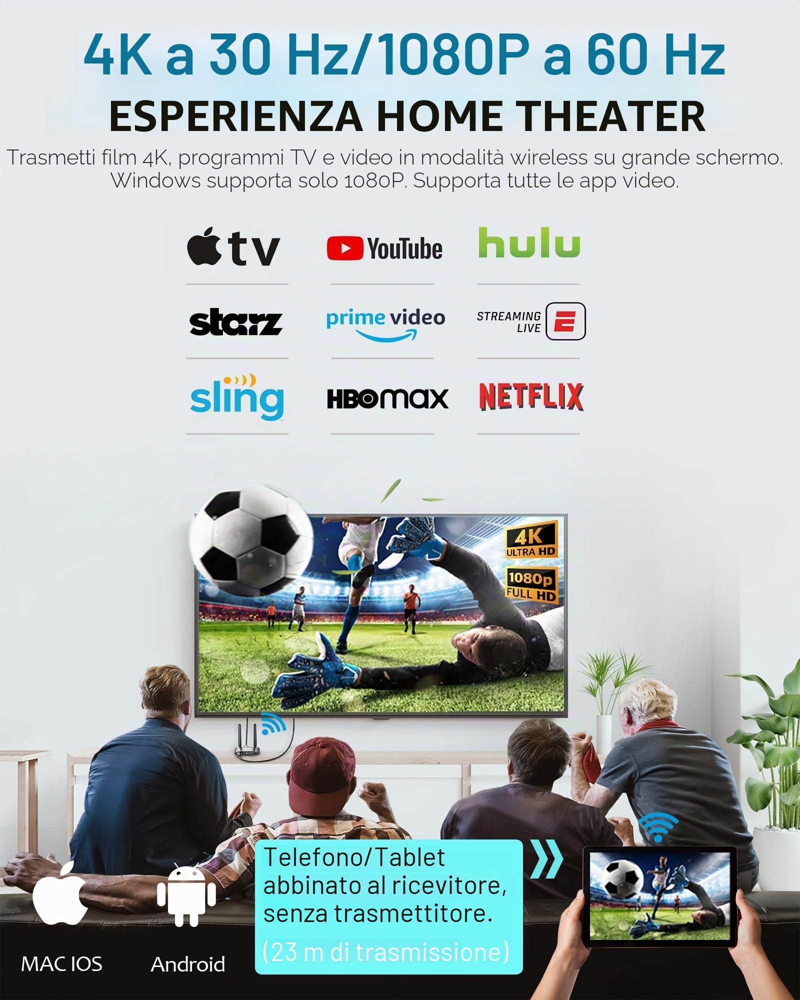 Trasmettitore e Ricevitore Wireless HDMI 4K, AIMIBO Adattatore Wireless 5G da USB-C a HDMI con VGA, Trasmetti Video Netflx da Laptop, PC, Smartphone o Tablet a TV, Monitor o Proiettore, Fino a 50 m