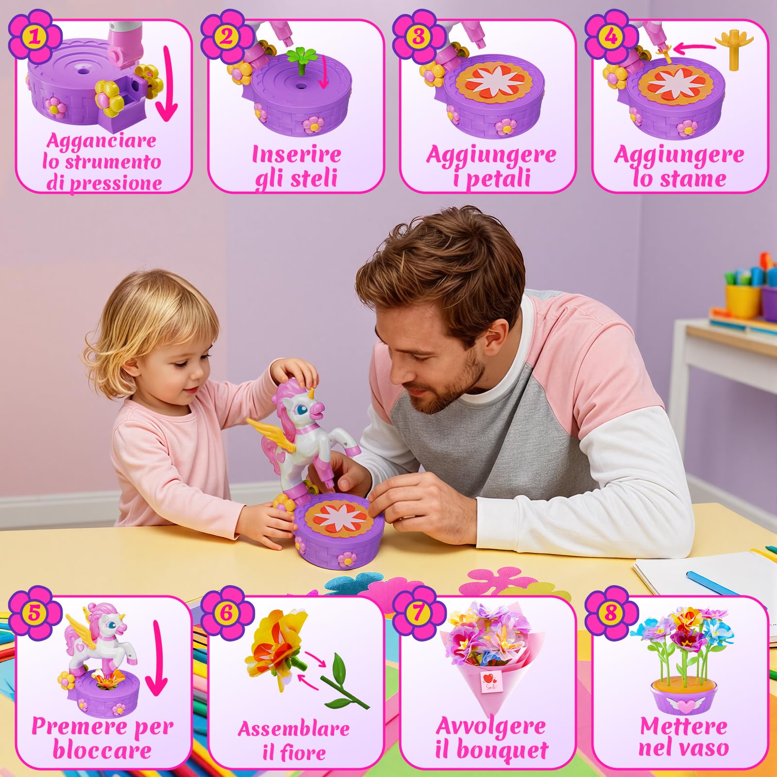 Unicorno Kit Lavoretti Creativi per Bambini, Fai Da Te Artigianale Laboratorio dei Fiori Regalo Giocattoli Creativo per Bambina 4 5 6 7 8 9 10 Anni Giocattoli Bambina 3-10 Anni per Compleanno e Natale