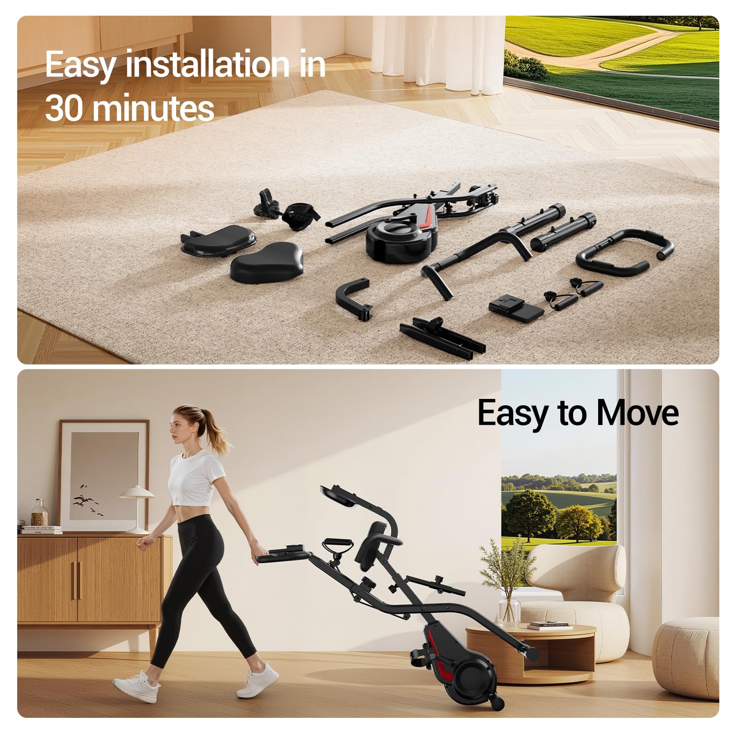 UMAY Velo d appartement pliable, 5-en-1 Velo appartement pliable, équipé d'une résistance silencieuse à 16 niveaux. Vélos d'appartement avec surveillance de la fréquence cardiaque et écran LED