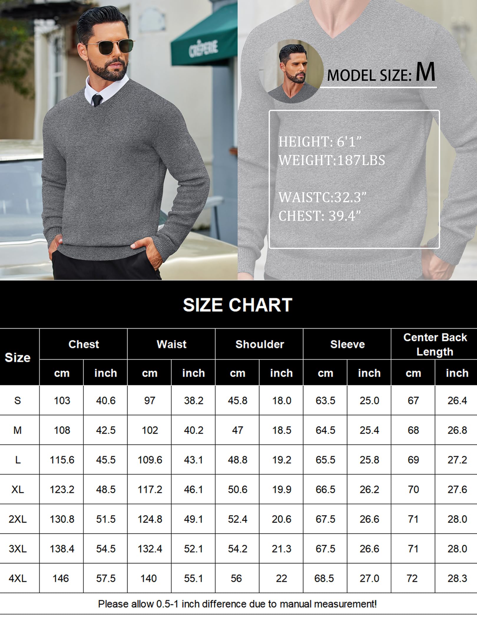COOFANDY Pull Homme Col V Pullover d'hiver Épais Tricoté Manches Longues Sweat Homme Regular Fit