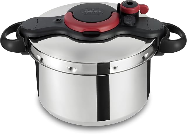 Tefal Clipso Minut Easy - Stainless Steel Pressure Cooker with 5 Safety Systems and Easy Closure with One Hand, Black 7.5 Litros multicoloured