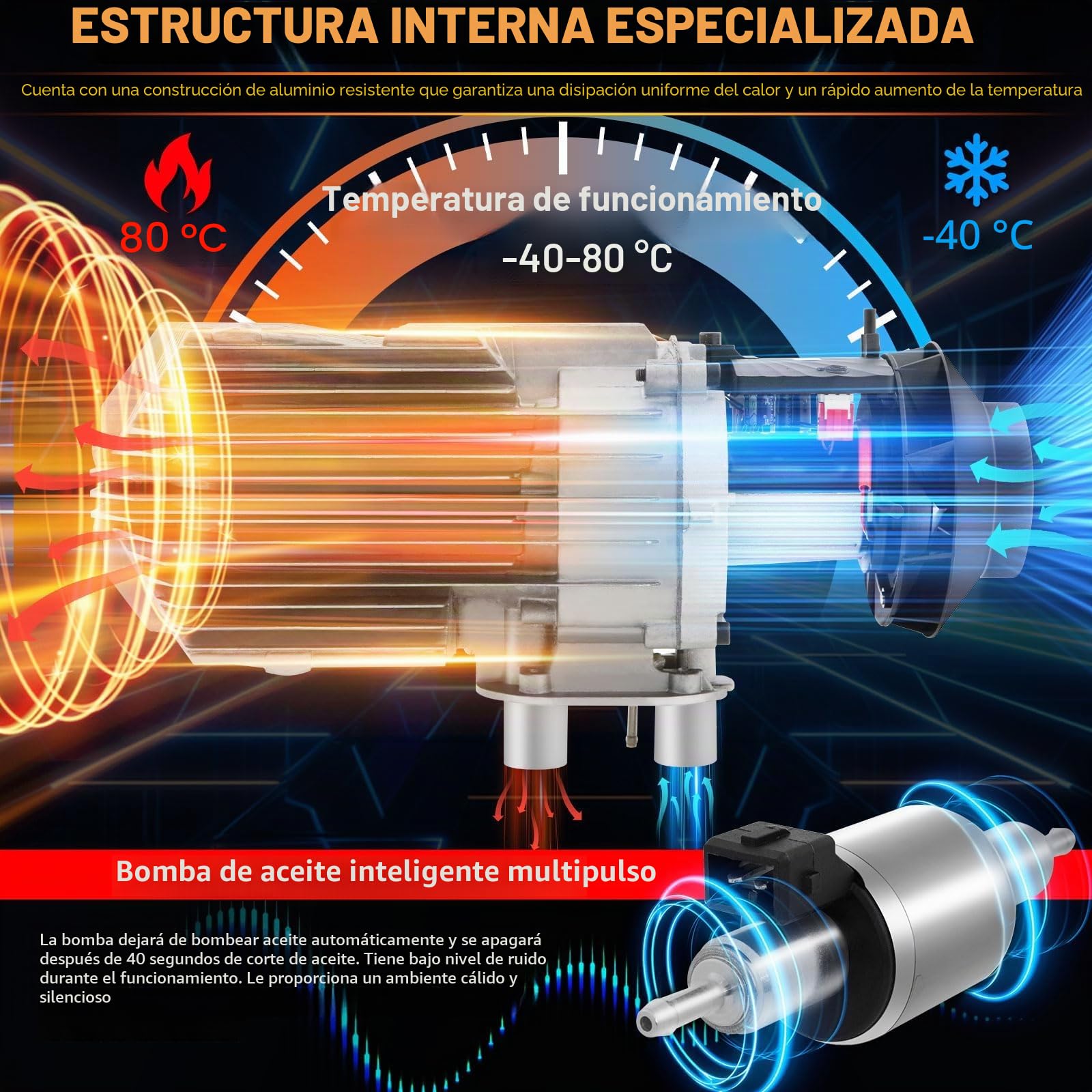 Calefacción de estacionamiento de 12 V 5 kW, color rojo, para coche, autocaravana, barco, camión, autobús