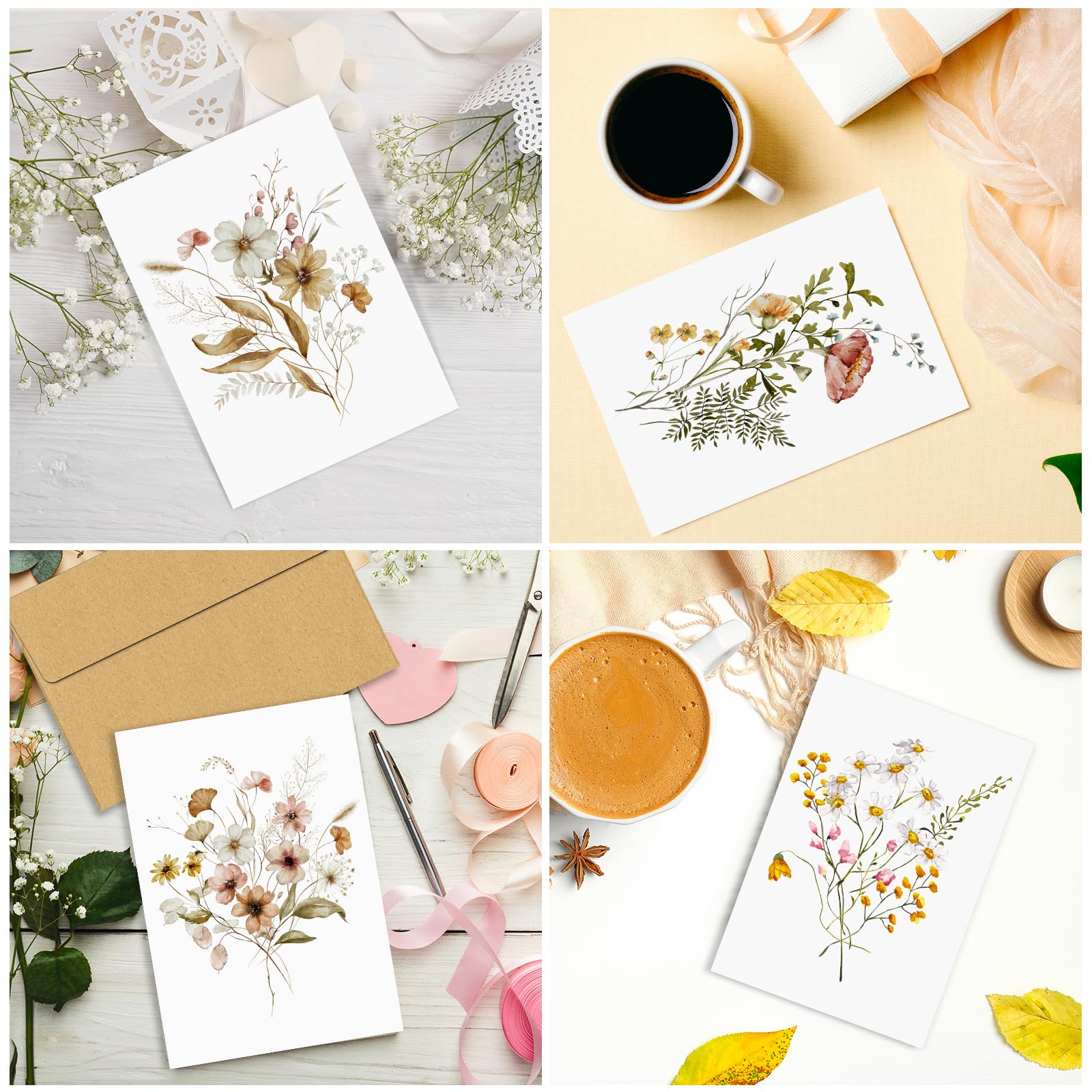 HongyiTime Tarjetas en blanco, tarjetas de felicitación en blanco de 4 x 6 pulgadas, paquete de 30 6 diseños florales surtidos, tarjetas de felicitación en blanco con sobres, tarjetas en blanco con