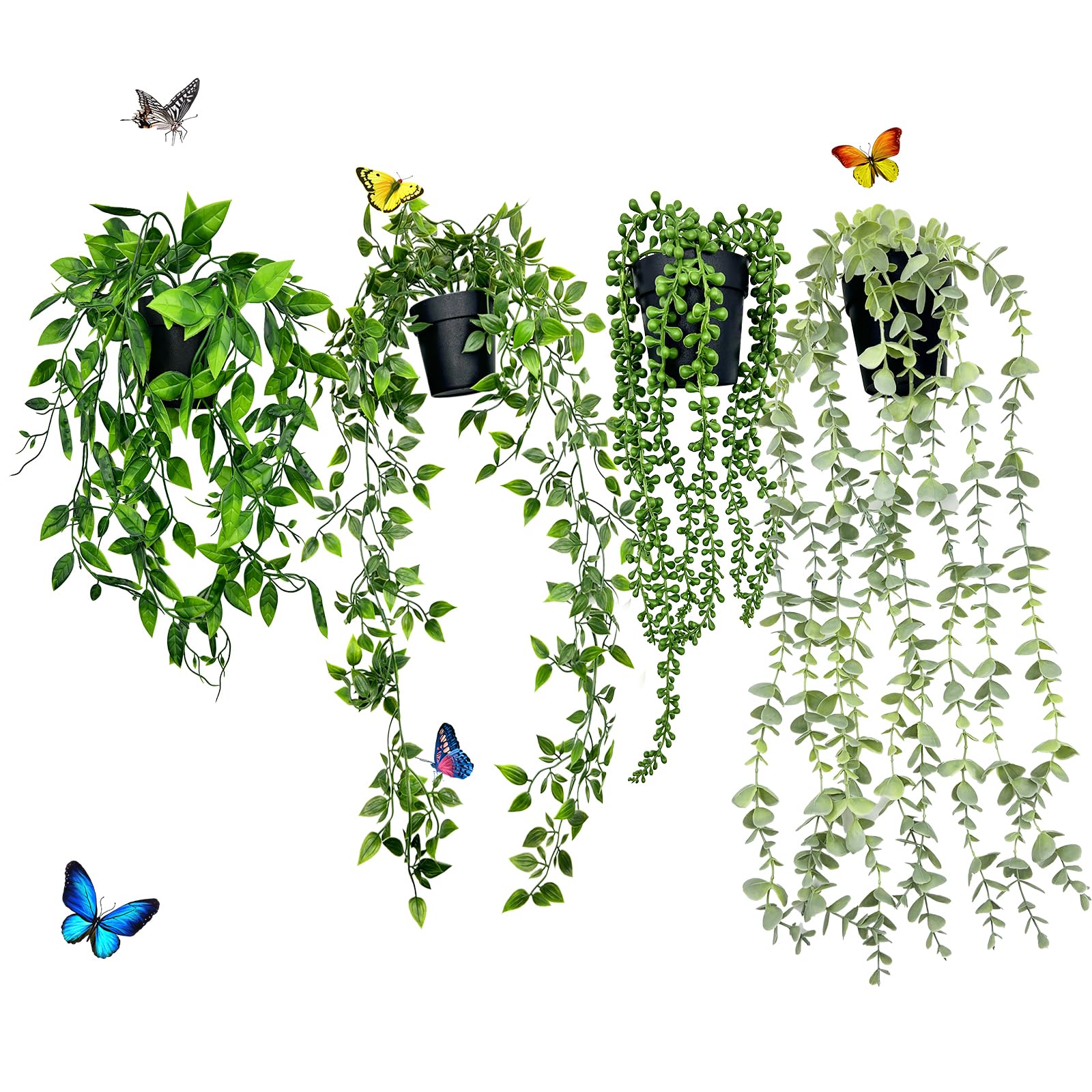 SUPEASY 4 Set Künstliche Hängepflanzen mit Töpfen – 40-60 cm Künstlicher Efeu-Rankendekor für Innen- und Außenbereich, Zimmer, Büro, Wand, Garten & Terrasse