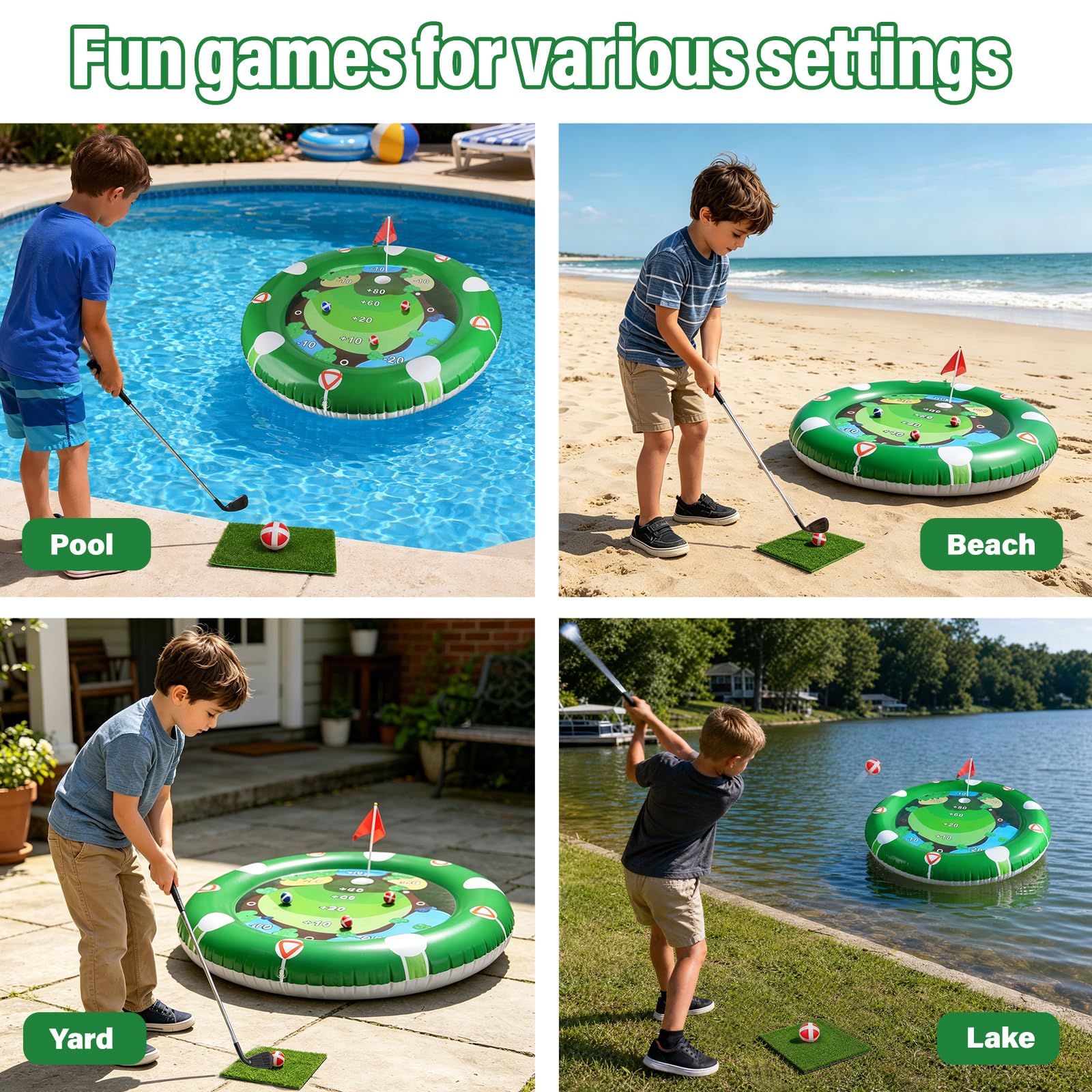 Golf Pool Toy, Minigolf Set, Pool Spielzeug Sticky Ball Included, Durable Material, Easy Setup, Minigolf Garten mit Golfschläger 12 Bälle, Putting Matte, Poolspielzeuge für Kinder Erwachsene