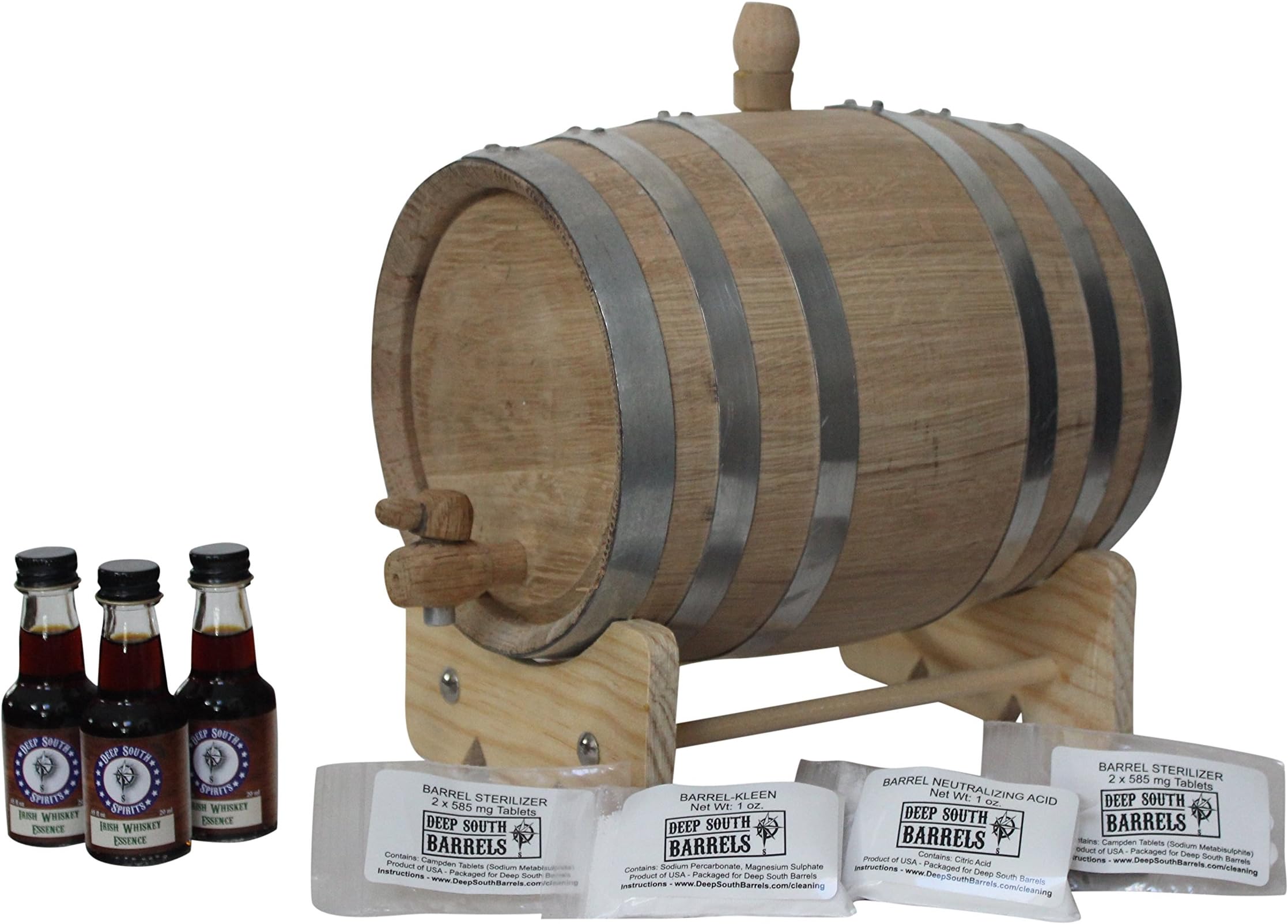 3-Liter American White Oak Barrel Unfinished with Bright Steel Bands Irish Whiskey Kit with Cleaning Kit