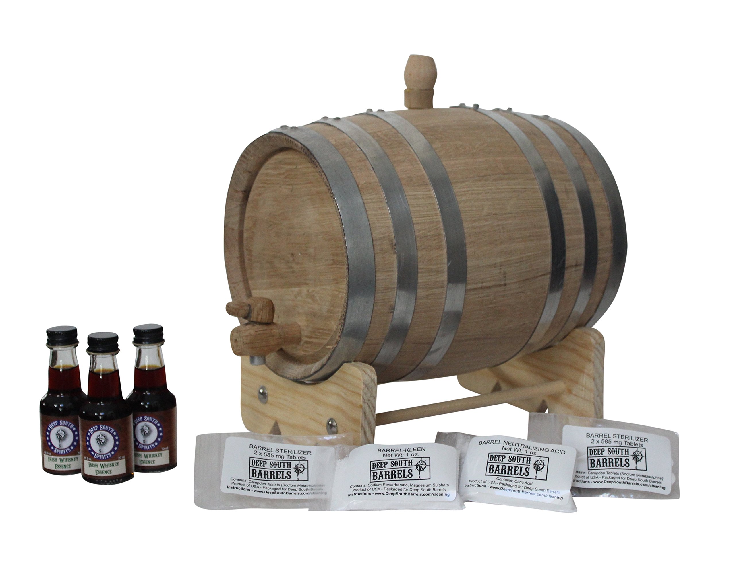 3-Liter American White Oak Barrel Unfinished with Bright Steel Bands Irish Whiskey Kit with Cleaning Kit