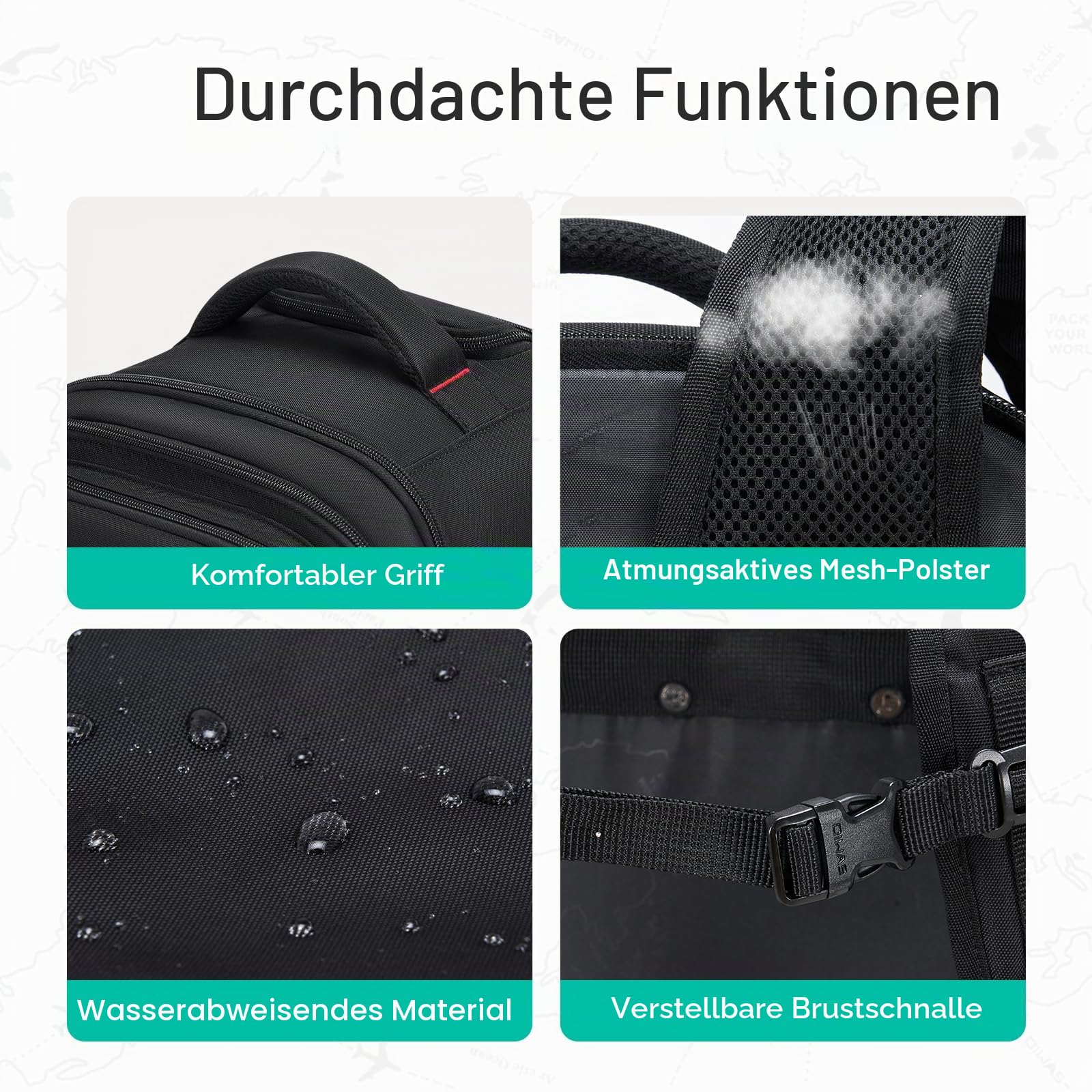 OIWAS Rucksack mit Rollen, 43,9 cm (17,3 Zoll) Roll-Laptop-Rucksack, 36 l Rollen, Untersitz-Kabinentasche für Reisen, Business, Schule, Fluggenehmigt, Easyjet-Rucksack für Herren, Schwarz, All-Black,