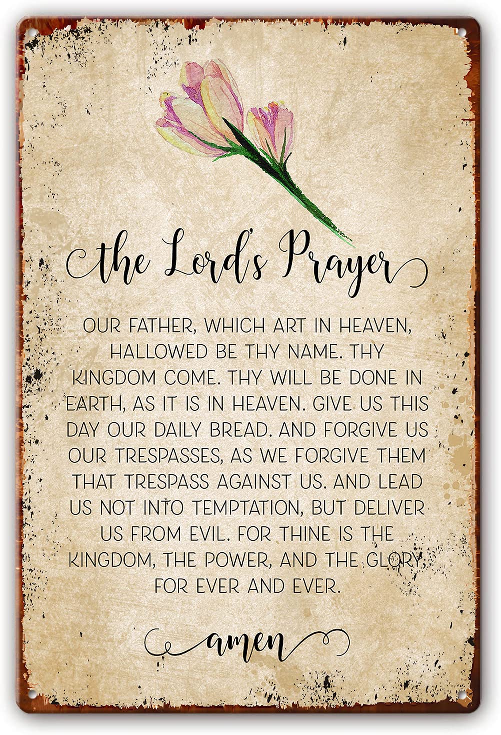The Lord's Prayer Wall Art Vintage Metal Tin Sign Matthew - Bible Verse Poster Living Room Decorative Artwork Photo Prints Artwork Pictures Vertical for Bedroom 8x12 Inch