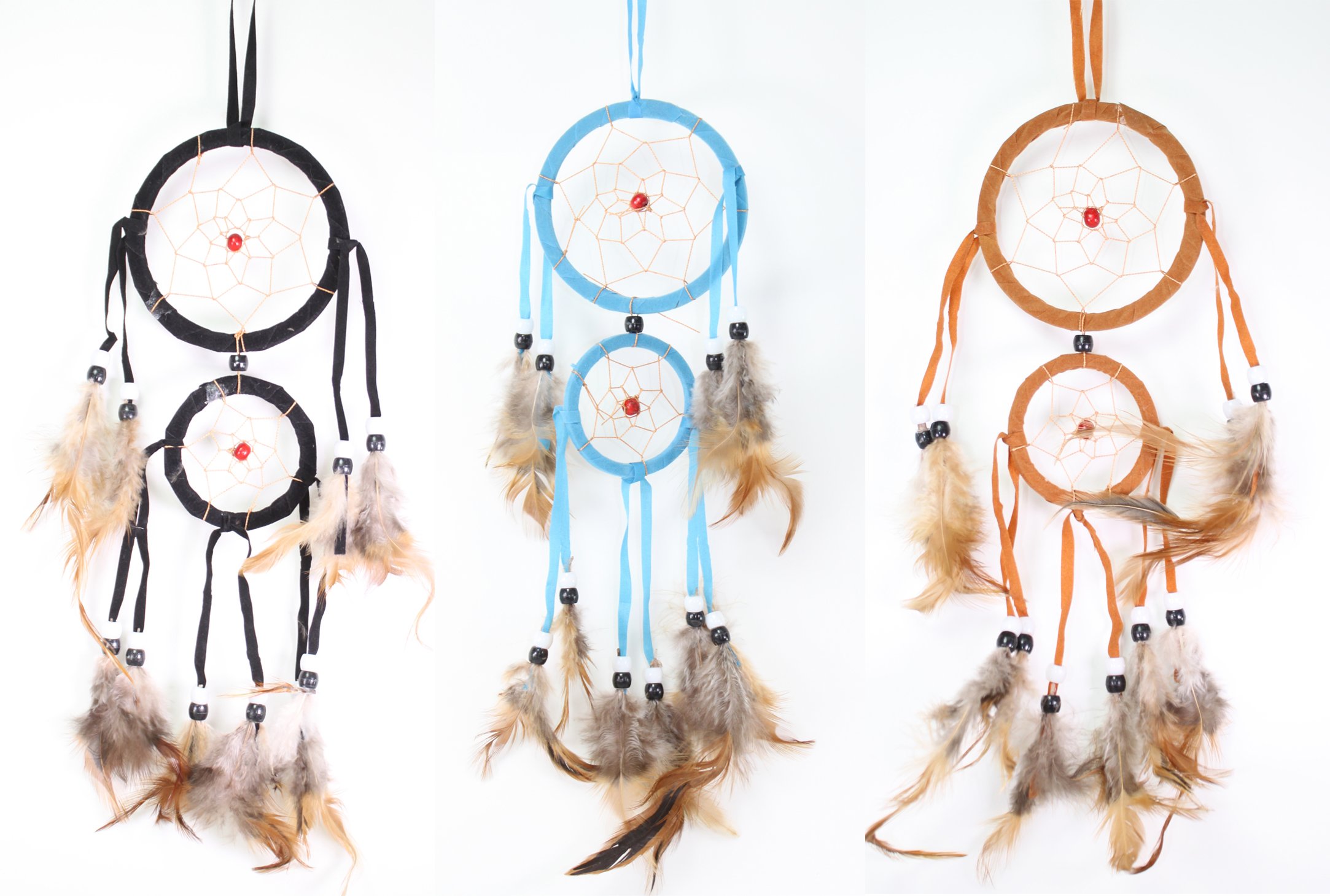 VERSAINSECT Handmade 3-Circle Dreamcatcher Wall Hanging | Boho Decor With Feathers, Pink & Cyan, Ethnic Style Room Ornament - View #9