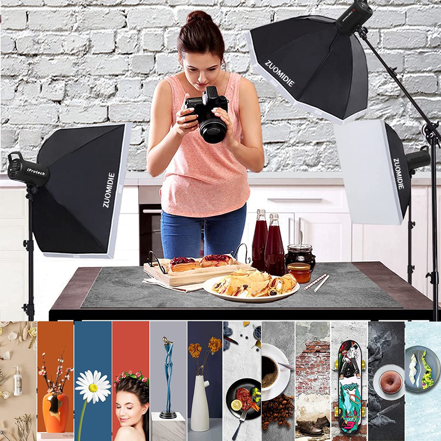 7 x 86,4 x 58,4 cm, 12 diseños de papel de fondo de fotografía, accesorios de telón de fondo de mesa de fotos de doble cara para gourmets, cosméticos, vajilla, tiendas en línea de bloggers