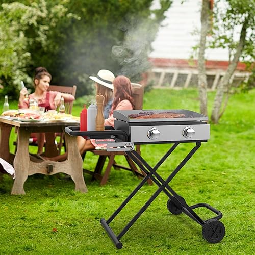 Miniatura 7 de EasiBBQ Carro y cubierta de parrilla portátil, bandejas de goteo de aluminio para parrilla Blackstone de 17 pulgadas y 22 pulgadas, parrilla