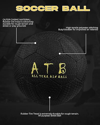 Miniatura 6 de American Challenge Balón de fútbol de goma todo terreno  Tamaños 2, 3, 4 y 5  Pelota de fútbol callejera duradera para parque infantil,