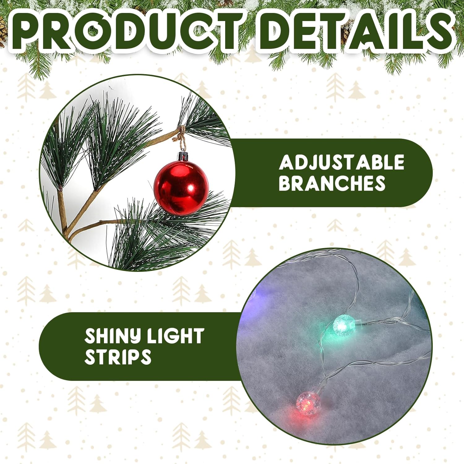 Bokon 24-inch Brown Christmas Tree Tabletop Christmas Tree Decor with Blue Iron Bucket Classic Red Balls Colorful Lights Snow Cotton Xmas Spirit Minimalist Style Cute for Party Gifts