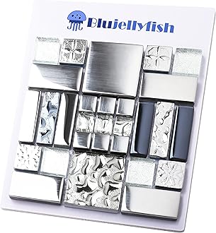Blujellyfish Metallic Glass Mosaic Tiles Silver Gray 100% Glass Tile Water Resistant for Kitchen Backsplash Bathroom Shower Accent Wall Decor TSTGT151 (Sample Size 6 x 6 Inches)